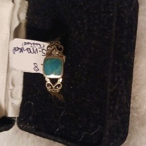 925 Stamped Silver and Turquoise Stone Ring SZ 8